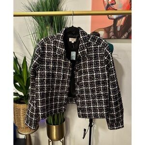 LOFT Metallic Tweed Cropped Shirt Jacket Blazer Button - Size Petite Large